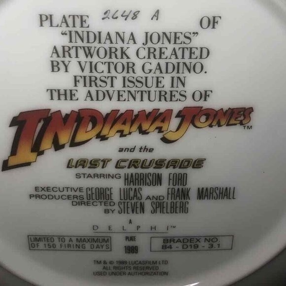 'Indiana Jones and the Last Crusade' 1989 Delphi Limited Edition Plate #2648A - Picture 3 of 3